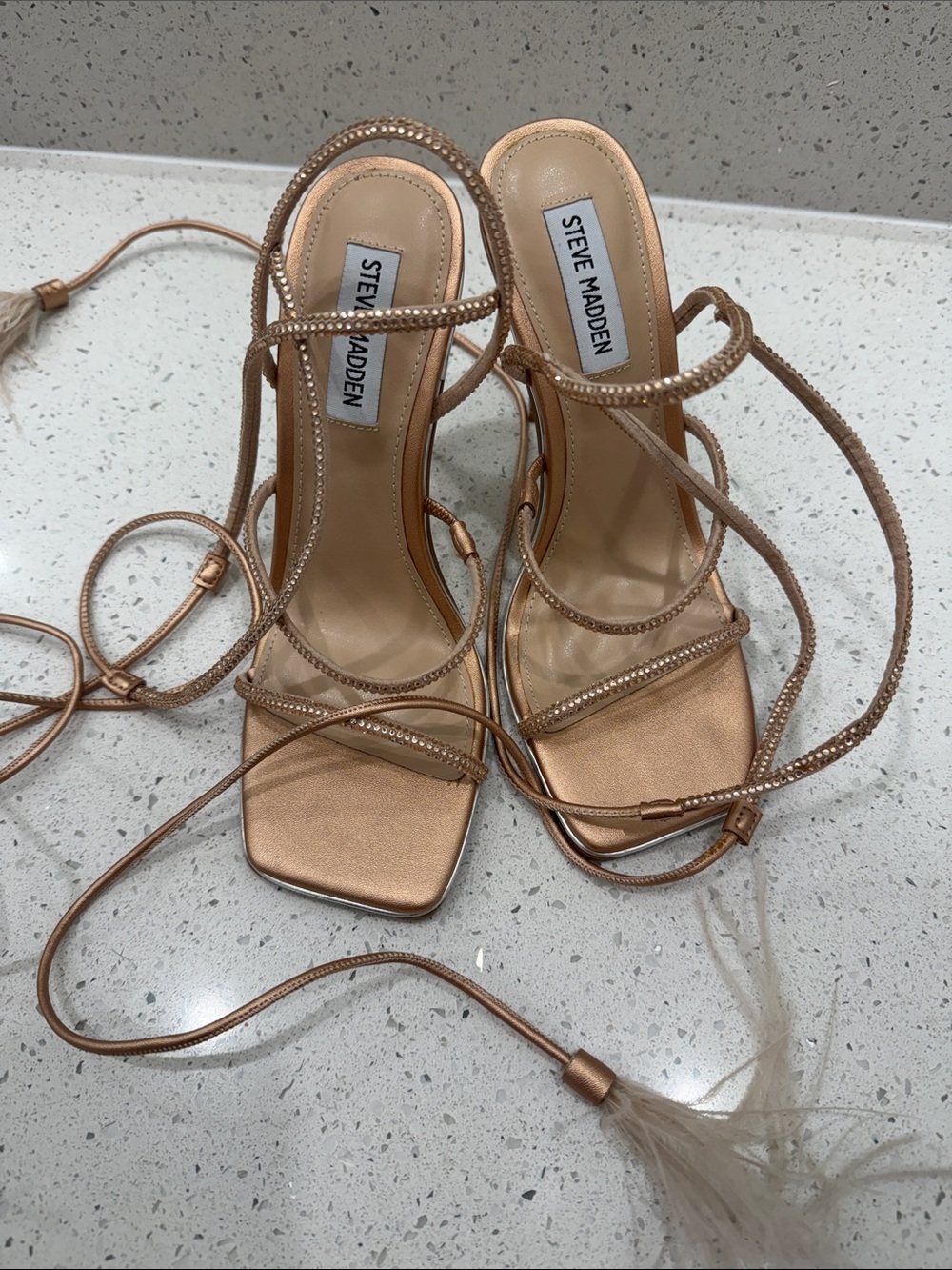 Steve Madden Metallic Rose Lace-Up Heels with Rhinestones